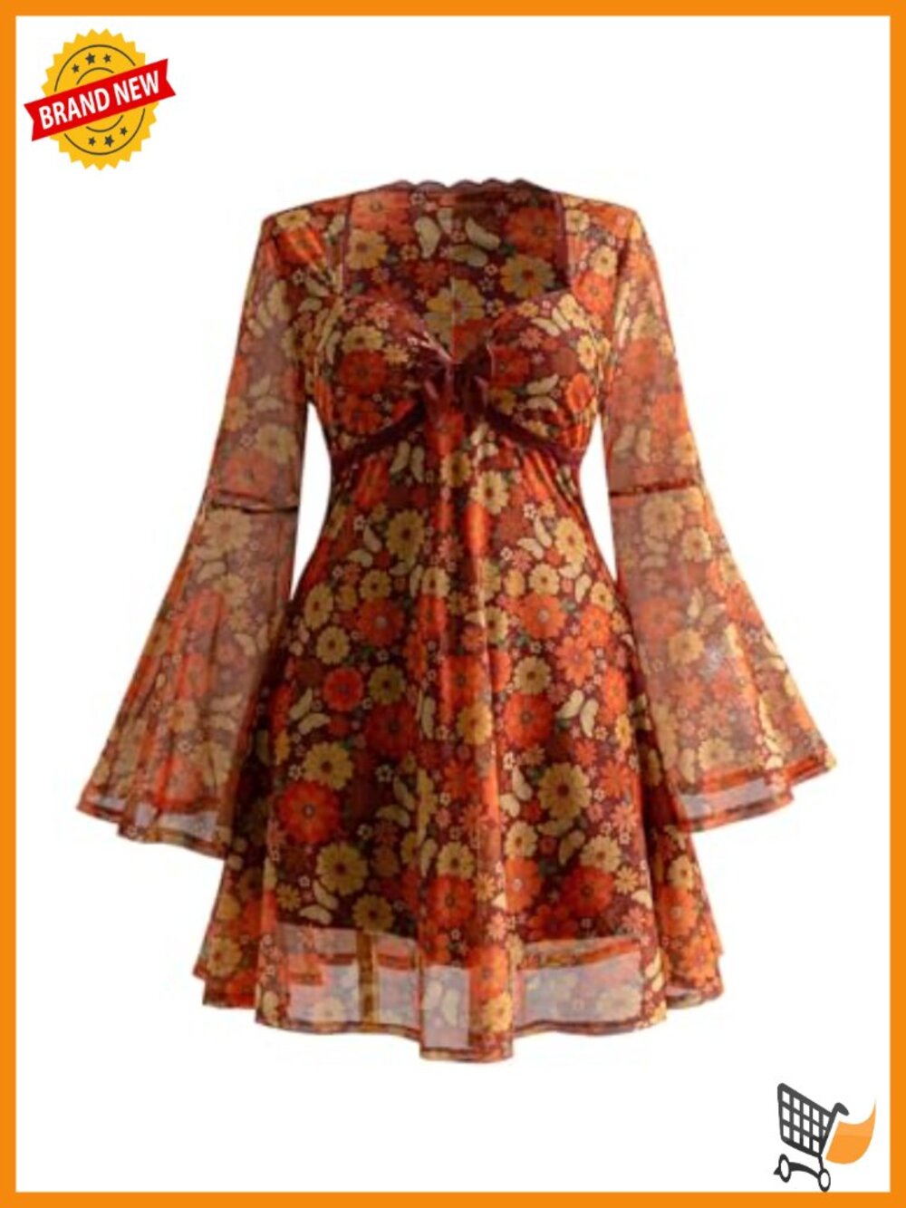 Plus Size Boho Lace Mini Dress Long Sleeve A-Line Sweetheart Neck